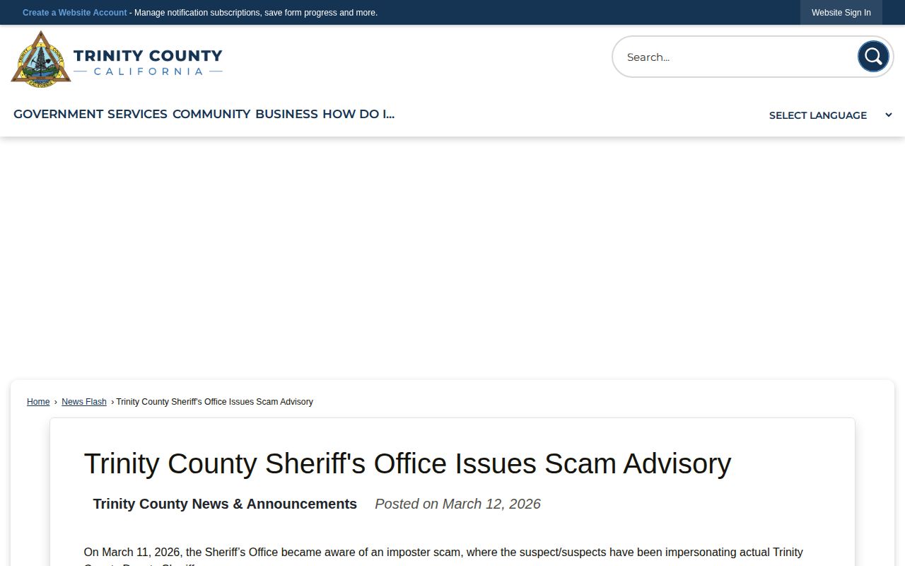 Trinity County warrant scam warning and official verification guidance
