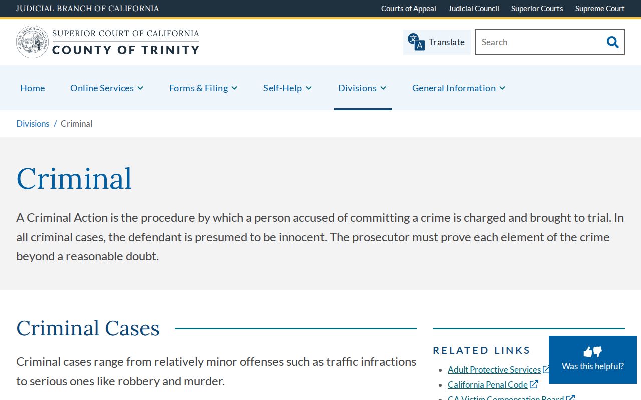 Trinity County criminal court page for arrest news follow-up